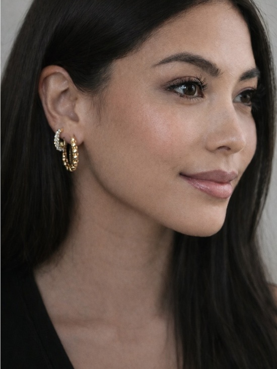 unknown Jewelry - Gold Hoop Earring Set | Textured Beaded Hoops + Crystal Pavé Mini Hoops